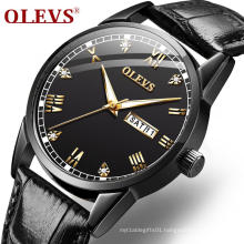 OLEVS 6896 Breathable Leather Strap Week Display Calendar Waterproof Automatic Quartz Watch Men's Gift Men Watches Reloj Hombre